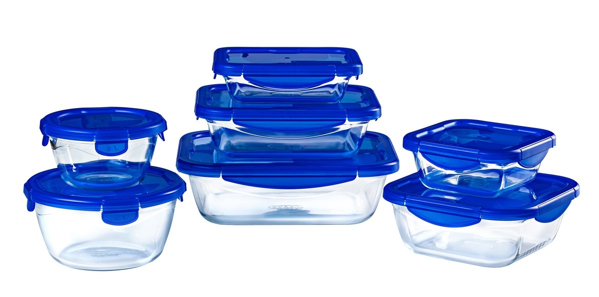 Lot de 7 plats de conservation en verre avec couvercle bleu - Cook&Go -  Cook & Go - Pyrex® - Offrir Retailers
